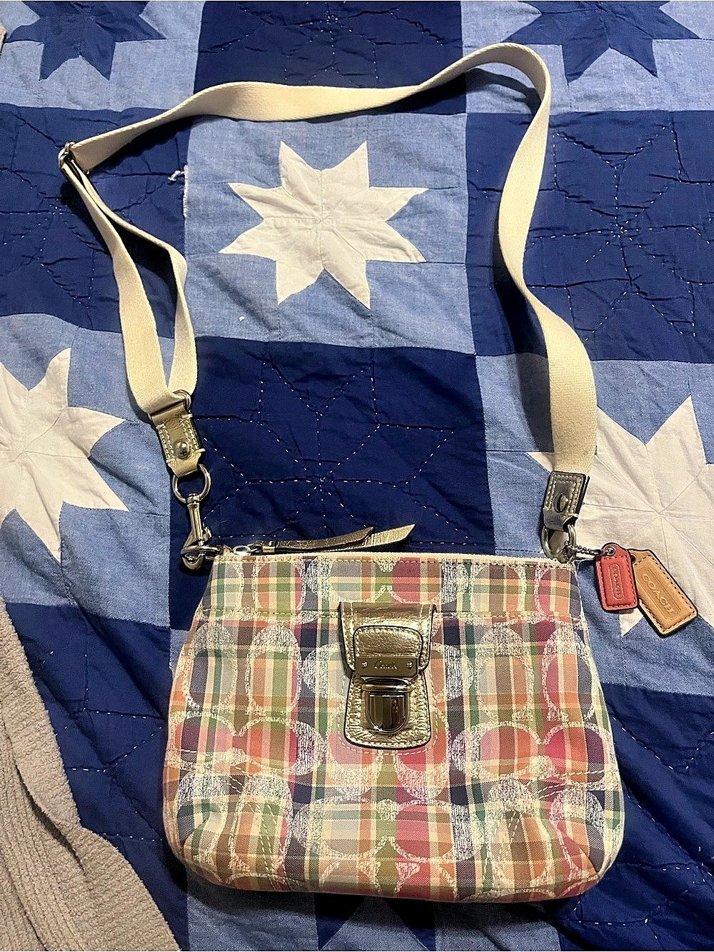 Coach Poppy Daisy Madras Signature Tartan Plaid Crossbody Bag Multi